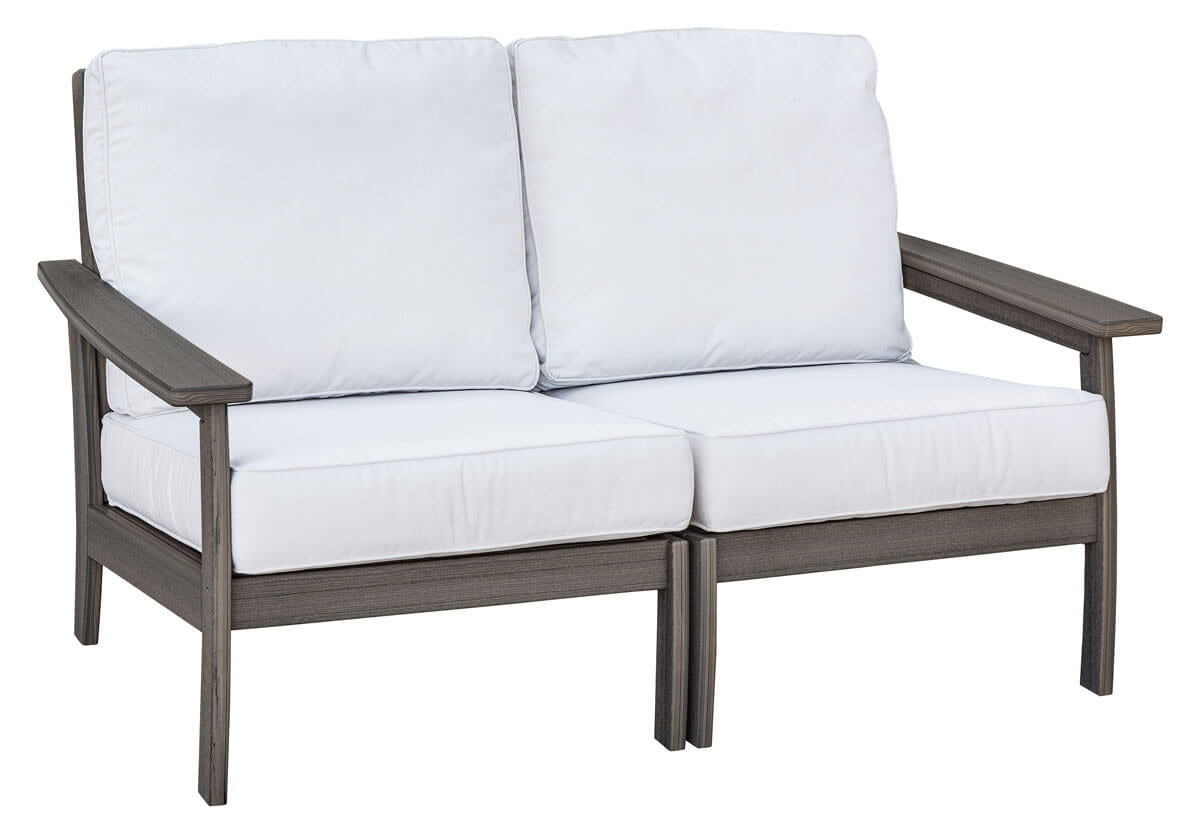 EC Woods Calistoga Seating Loveseat / Natural Teak Frame / Cast Ocean Sunbrella Cushions