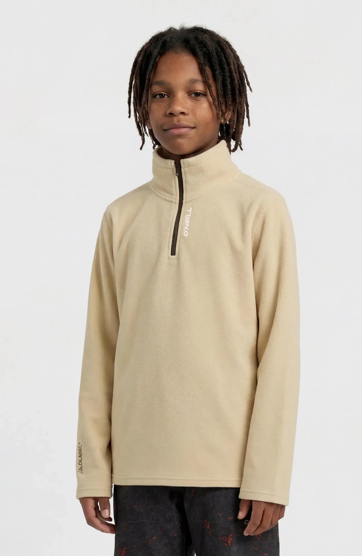 O'Neill FWC Cruz Jacks Polartec Half-Zip Fleece Boys in Olive Blush, front view on model