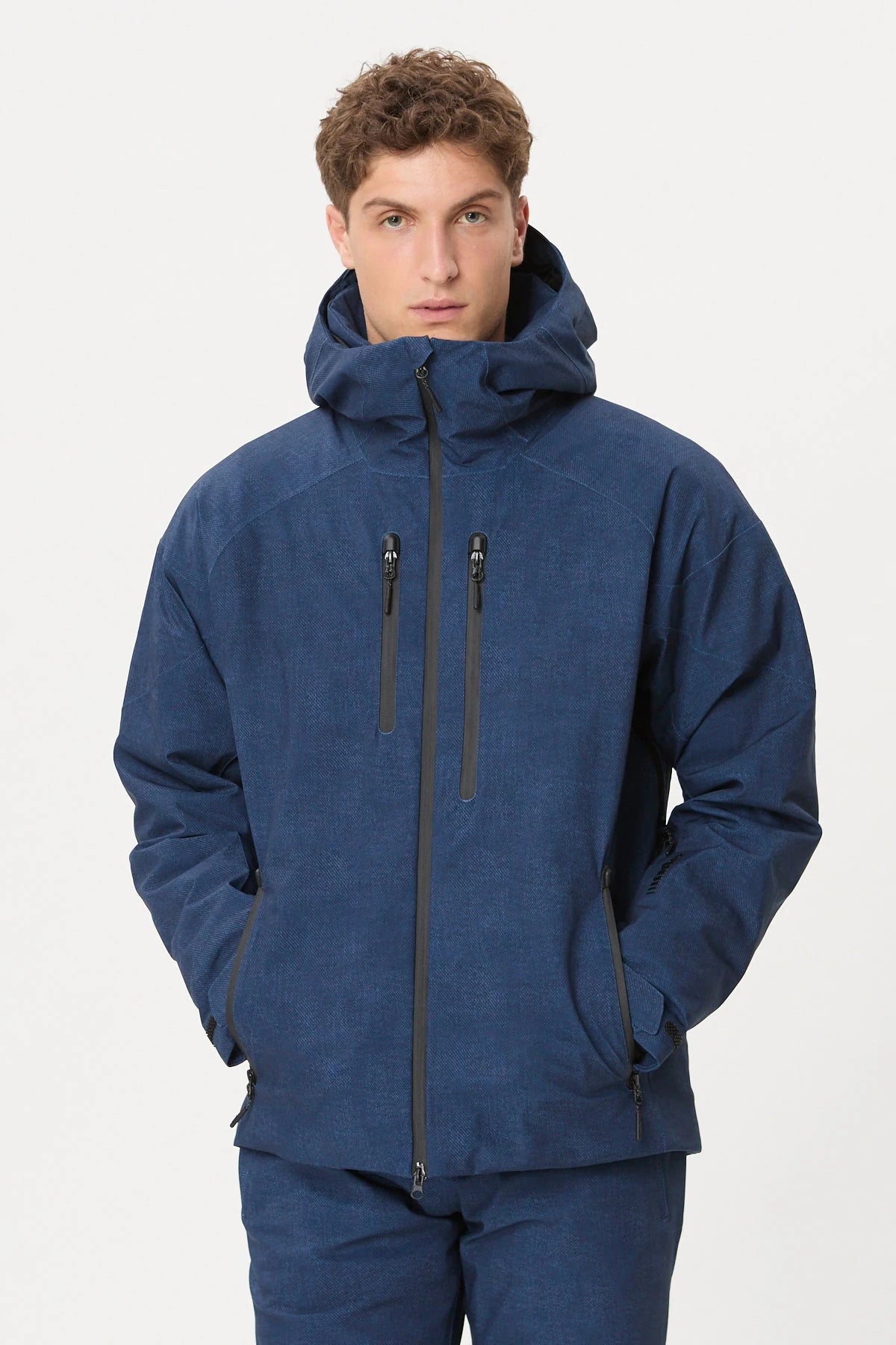 rh+ Joyride Jacket in Blue Denim, front view on model