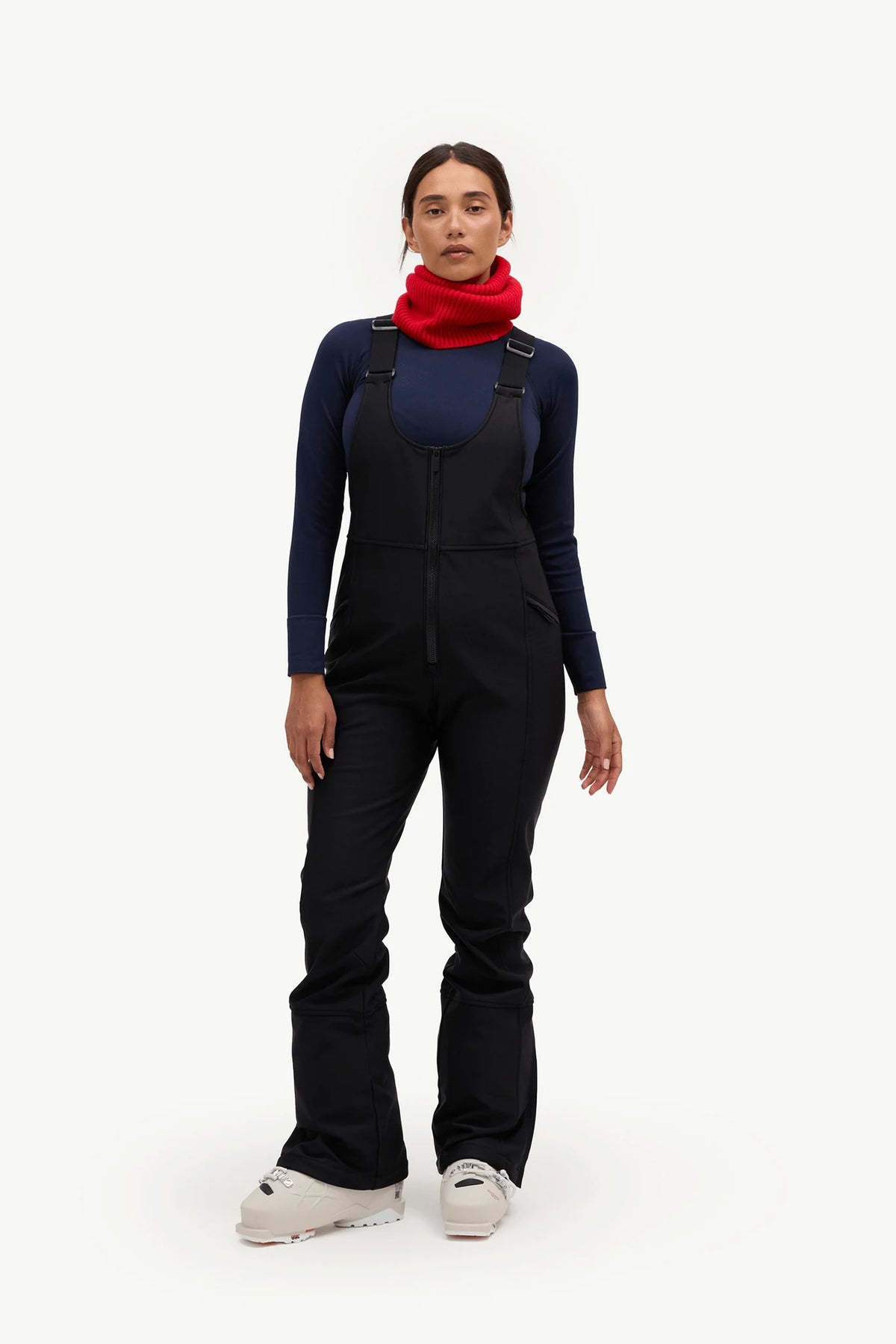 Halfdays Isabel Bib Pant in Black, on-body front