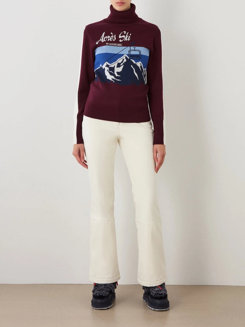 We Norwegians AfterSki Sweater Women's in Burgundy, front view on model