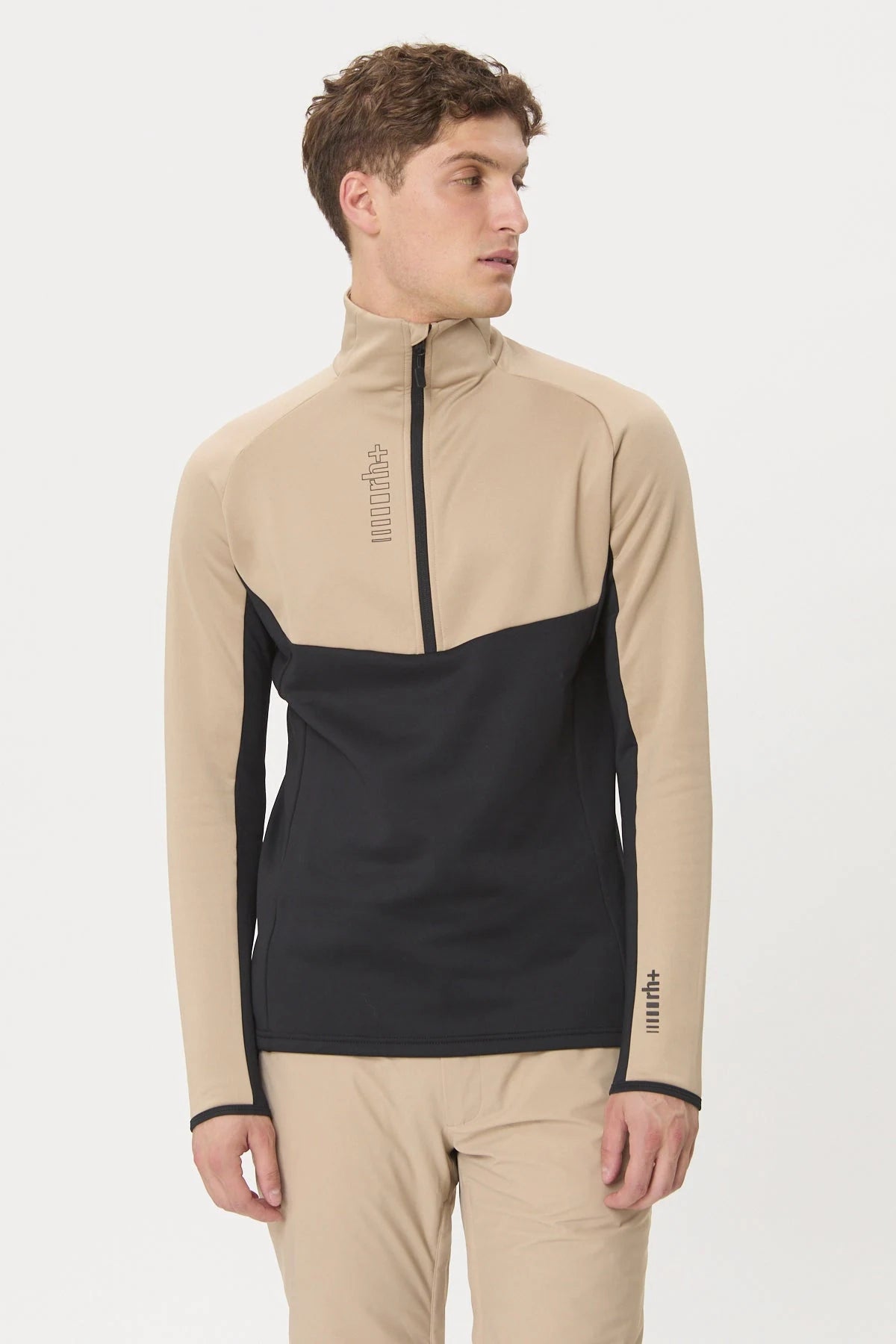 rh+ Kyril Half Zip Jersey in Black/Sand, front view on model