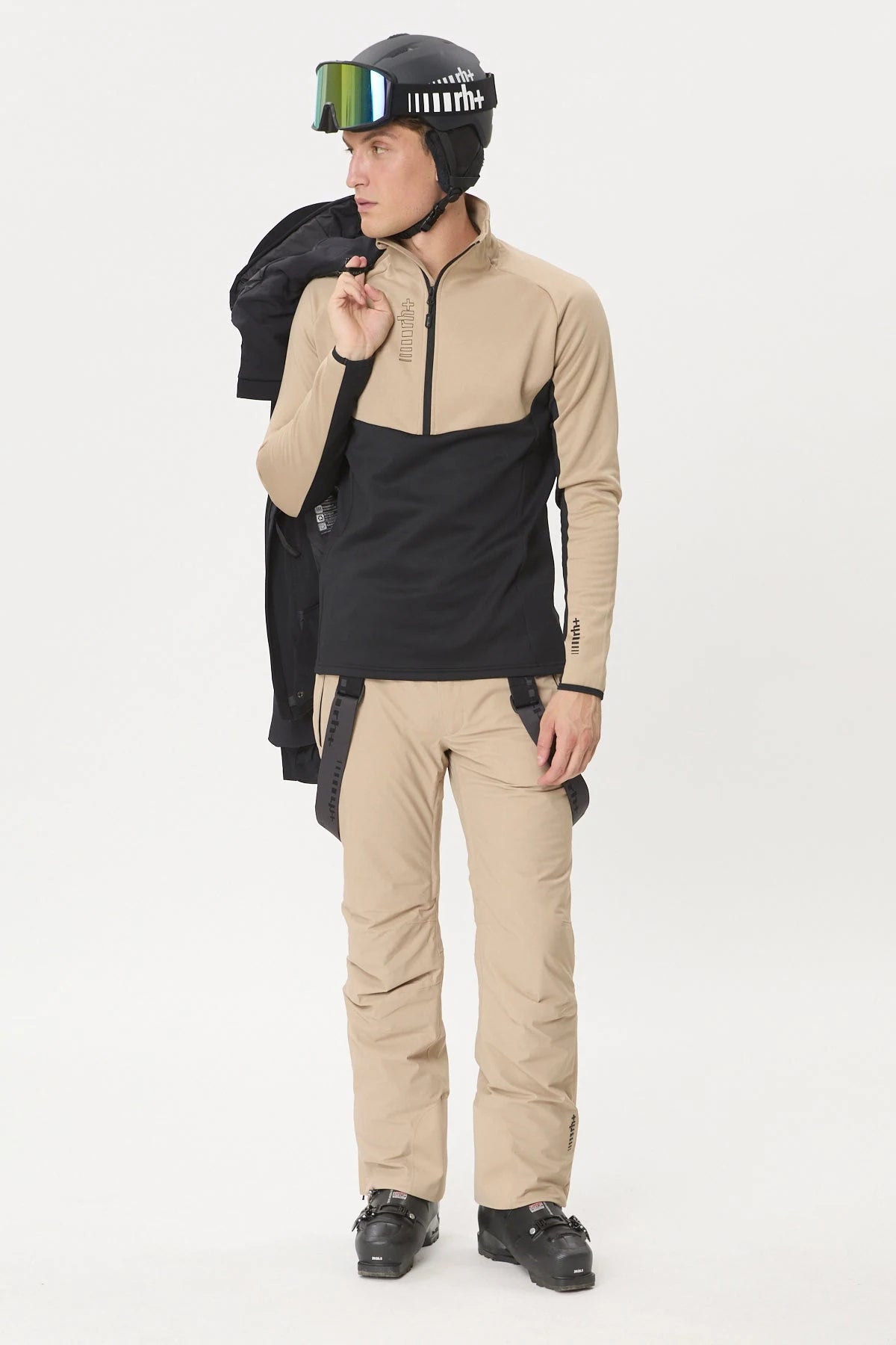 rh+ Kyril Half Zip Jersey in Black/Sand, full outfit view on model