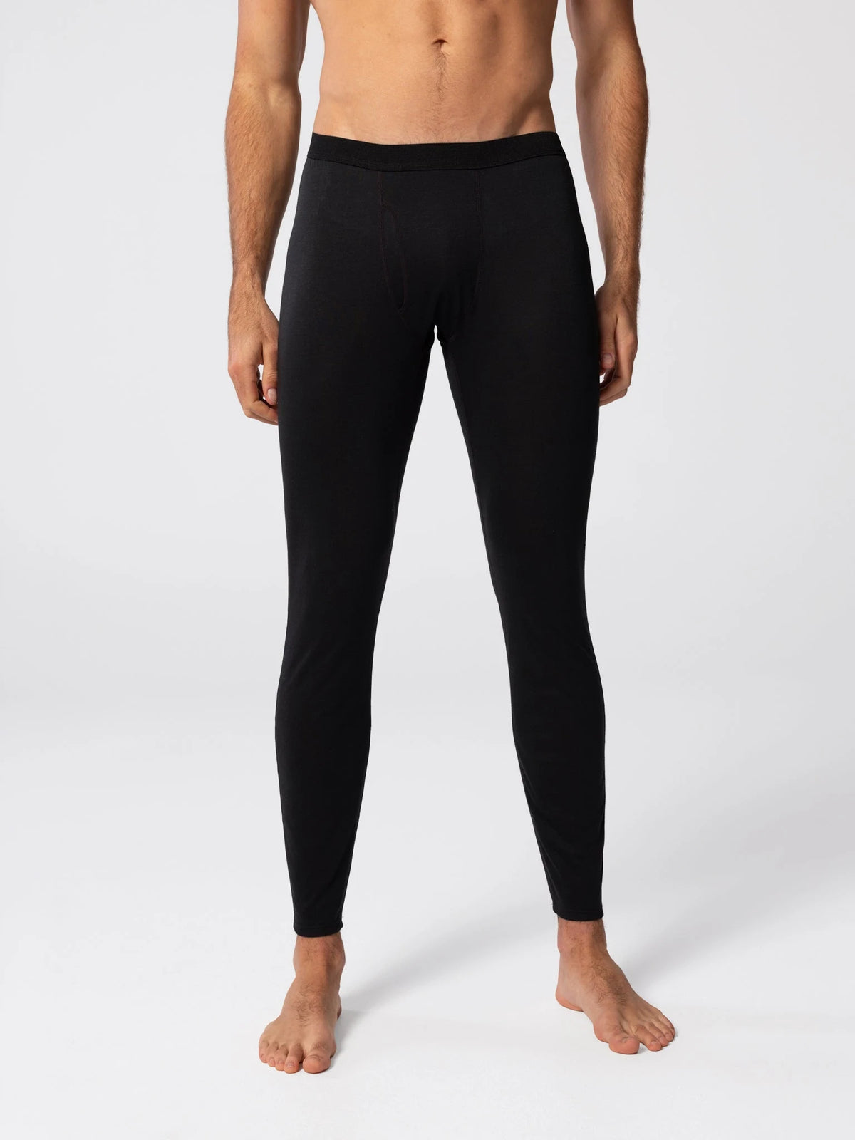 Hot Chillys Men's Bi-Ply Bottom (Black), front view on model