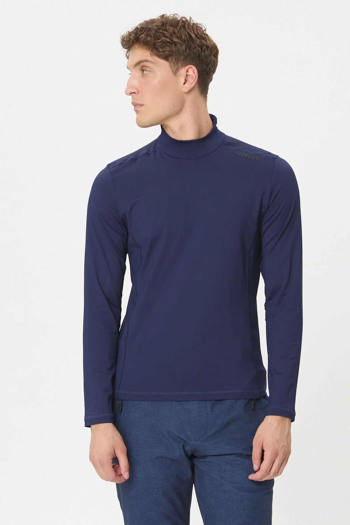 rh+ Veil Turtle Neck Jersey in Absolute Blue, front view on model