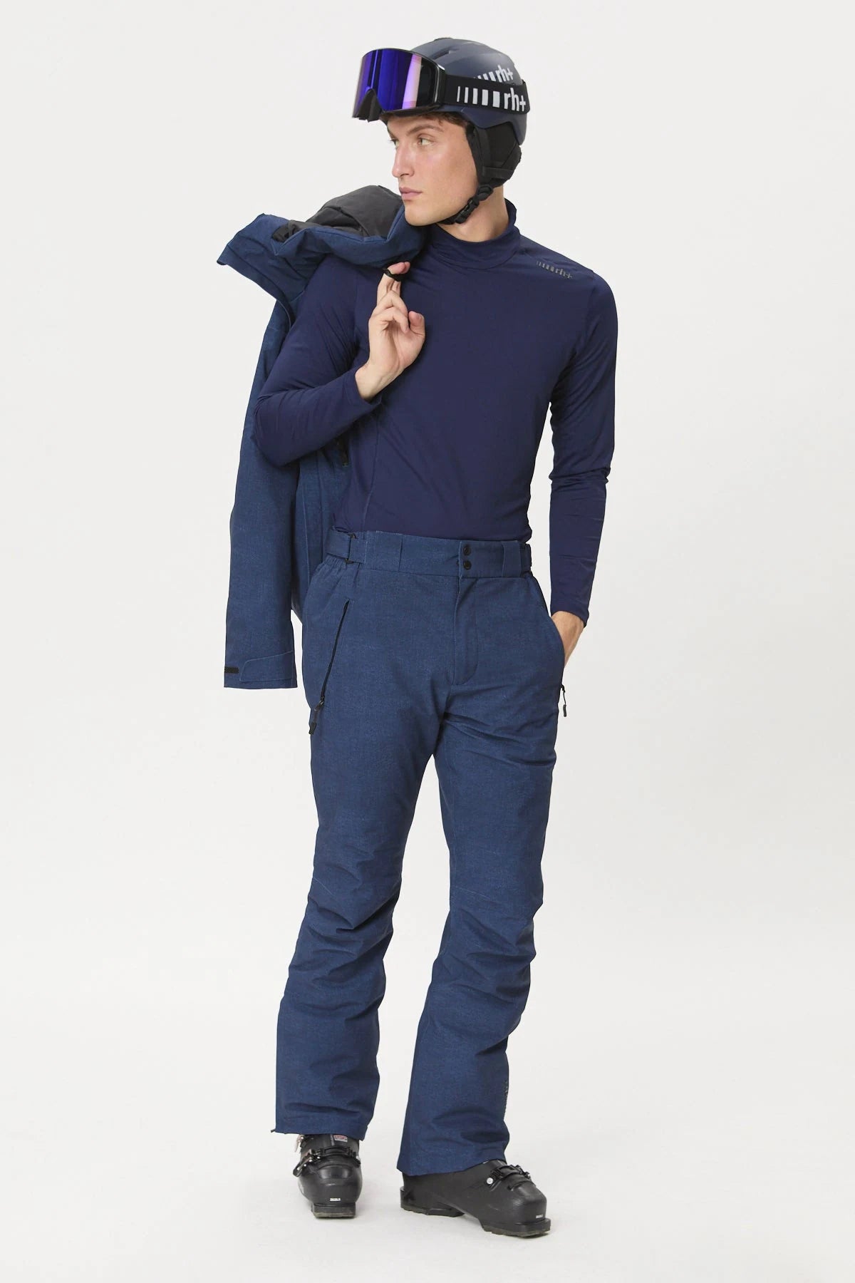 rh+ Veil Turtle Neck Jersey in Absolute Blue, full outfit view on model