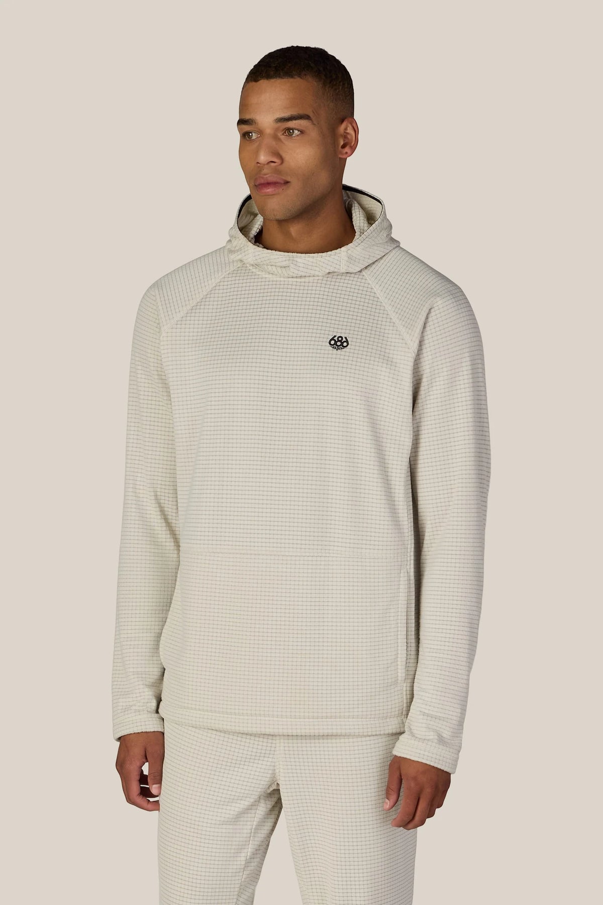 686 Mens Mission Grid Raglan Hoody in Limestone, product view