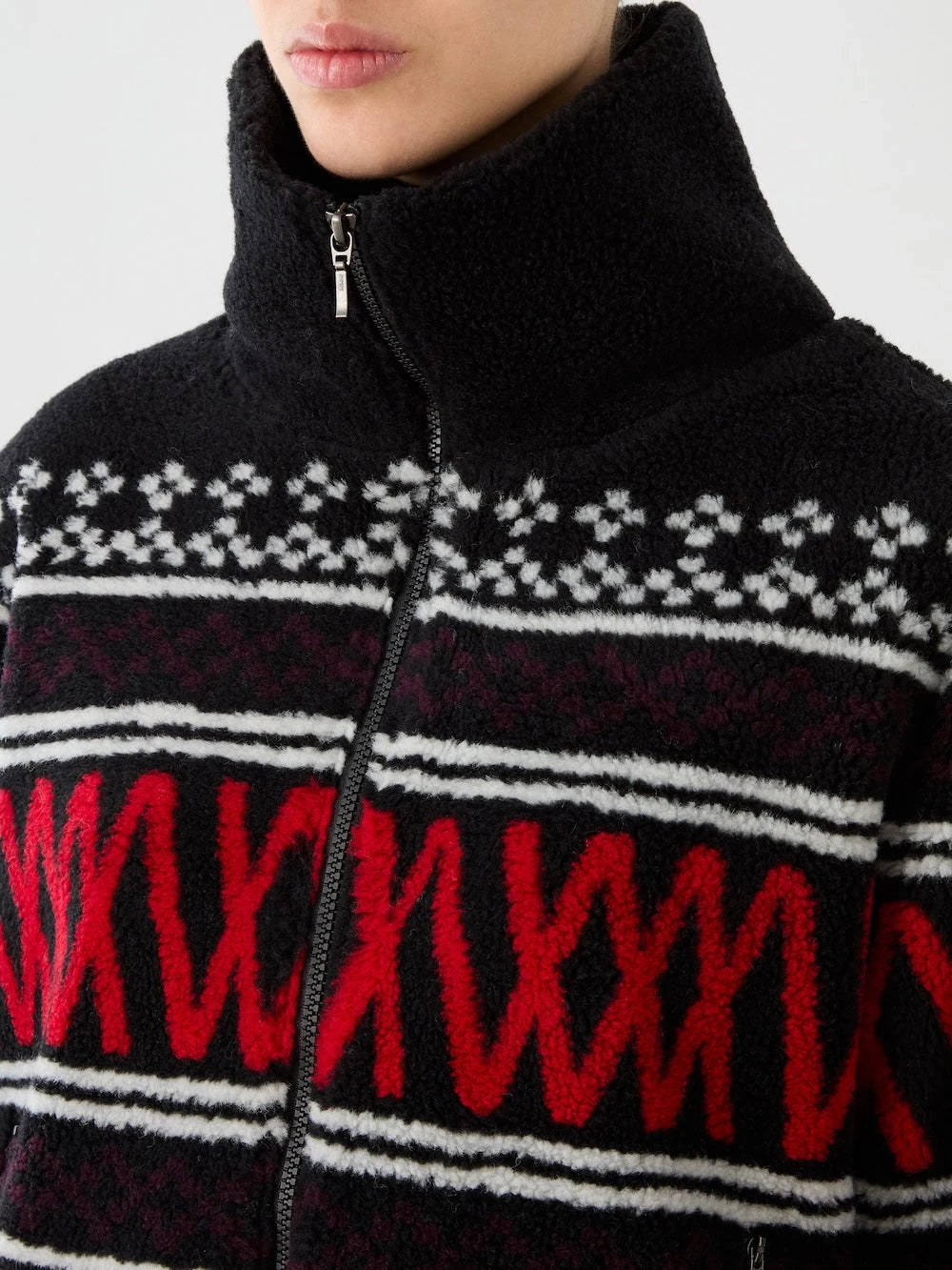 We Norwegians Setesdal Pile Jacket Women's in Black, detail view