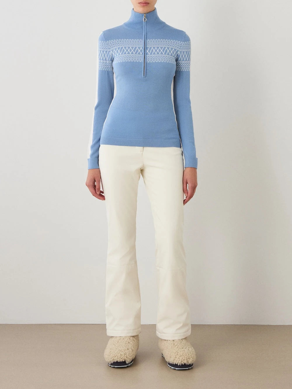 We Norwegians Signature 1/4-zip Women's in Light blue, front view on model