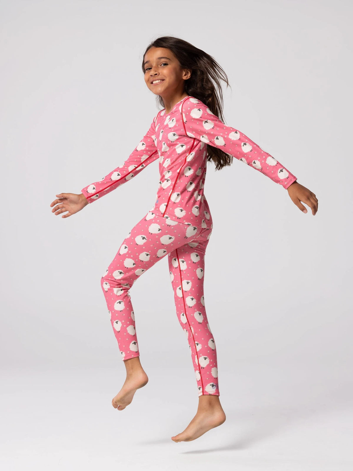 Hot Chillys Youth Originals Print Tight in Sheep, side/three-quarter view on model
