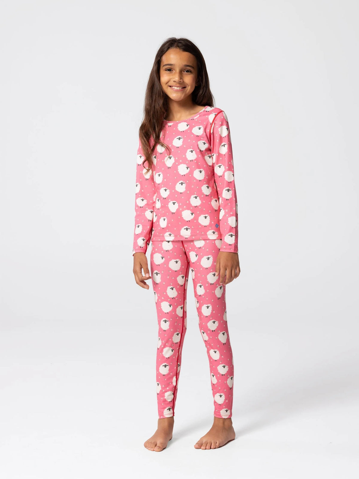Hot Chillys Youth Originals Print Tight in Sheep, full outfit view on model