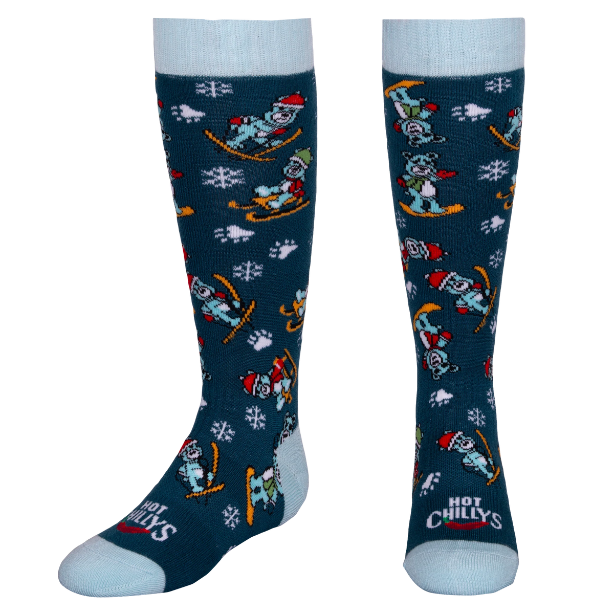 Hot Chillys Youth Mid Volume Sock in Snow Bears, front