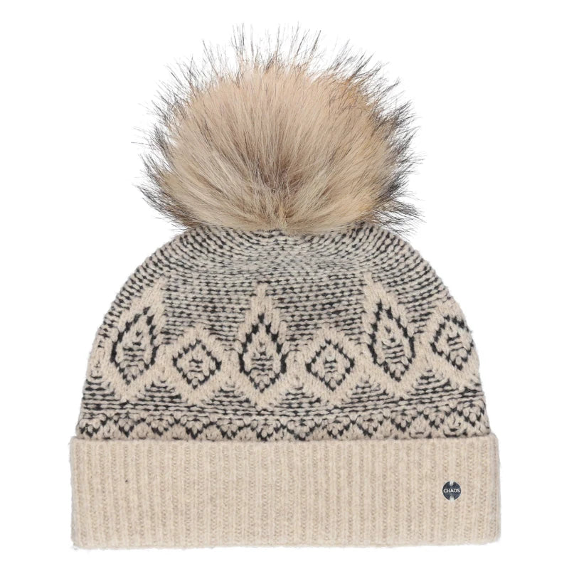 Chaos Tycen Pom Beanie Hat in Heather Oatmeal, front view