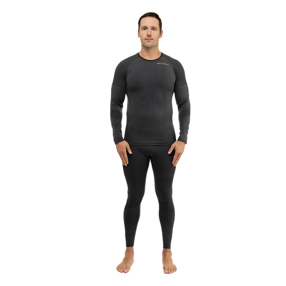 Hot Chillys Mens 3D Knit Crew in Black, front view on model