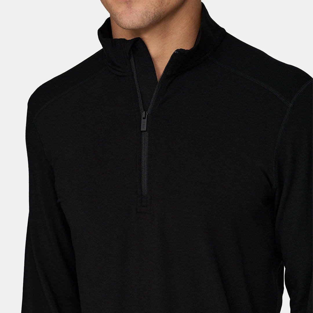 Le Bent Mens Midweight 1/4 Zip in Black, detail view