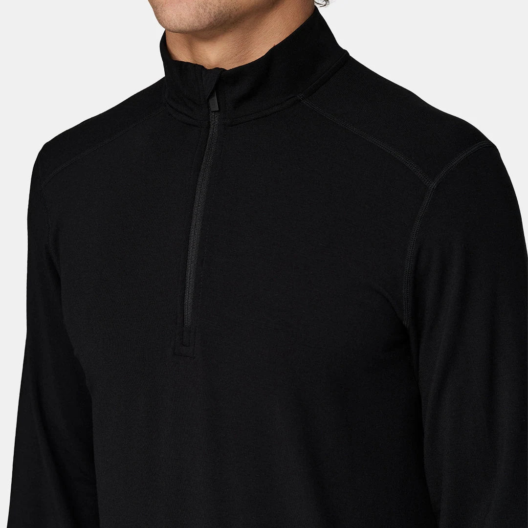 Le Bent Mens Midweight 1/4 Zip in Black, detail view
