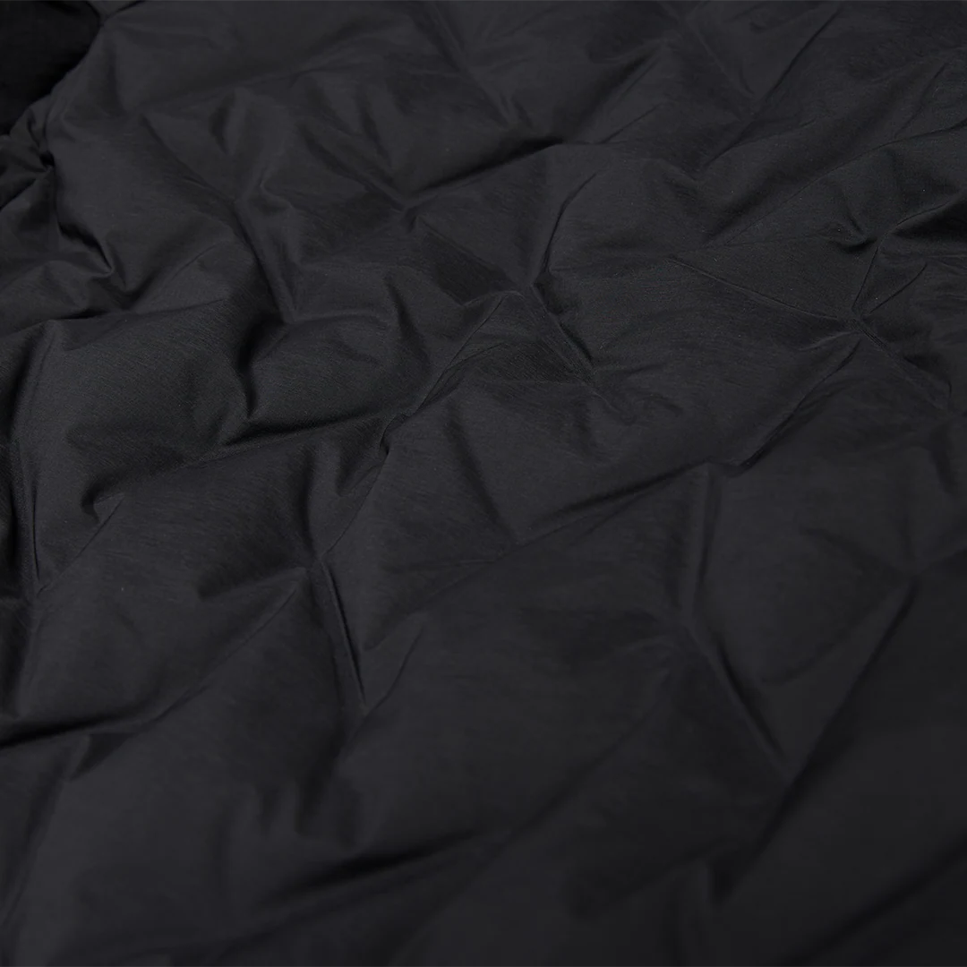 Le Bent Mens Pramecou Down Hooded Jacket in Black, detail view