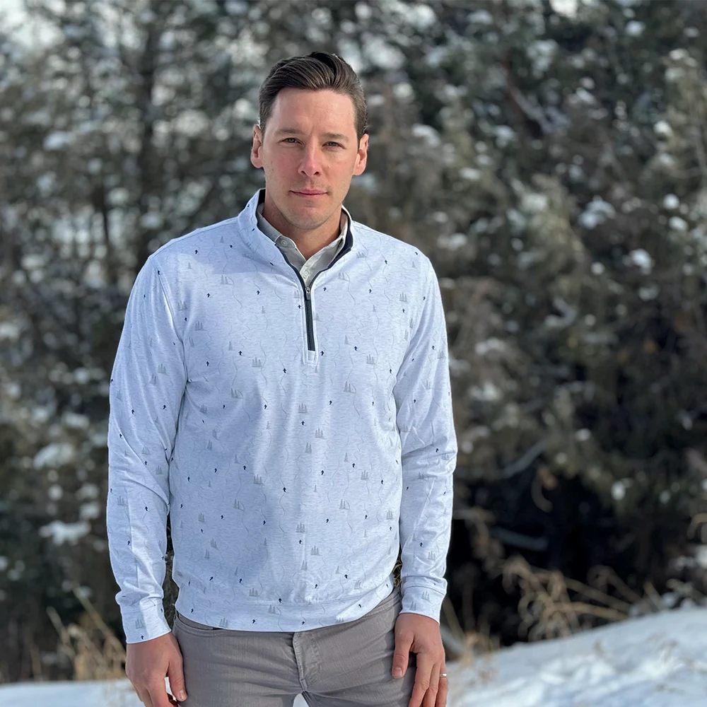 Jack & Sage Pow Turns Performance Tek Quarter Zip in Snow Grey, on-body front