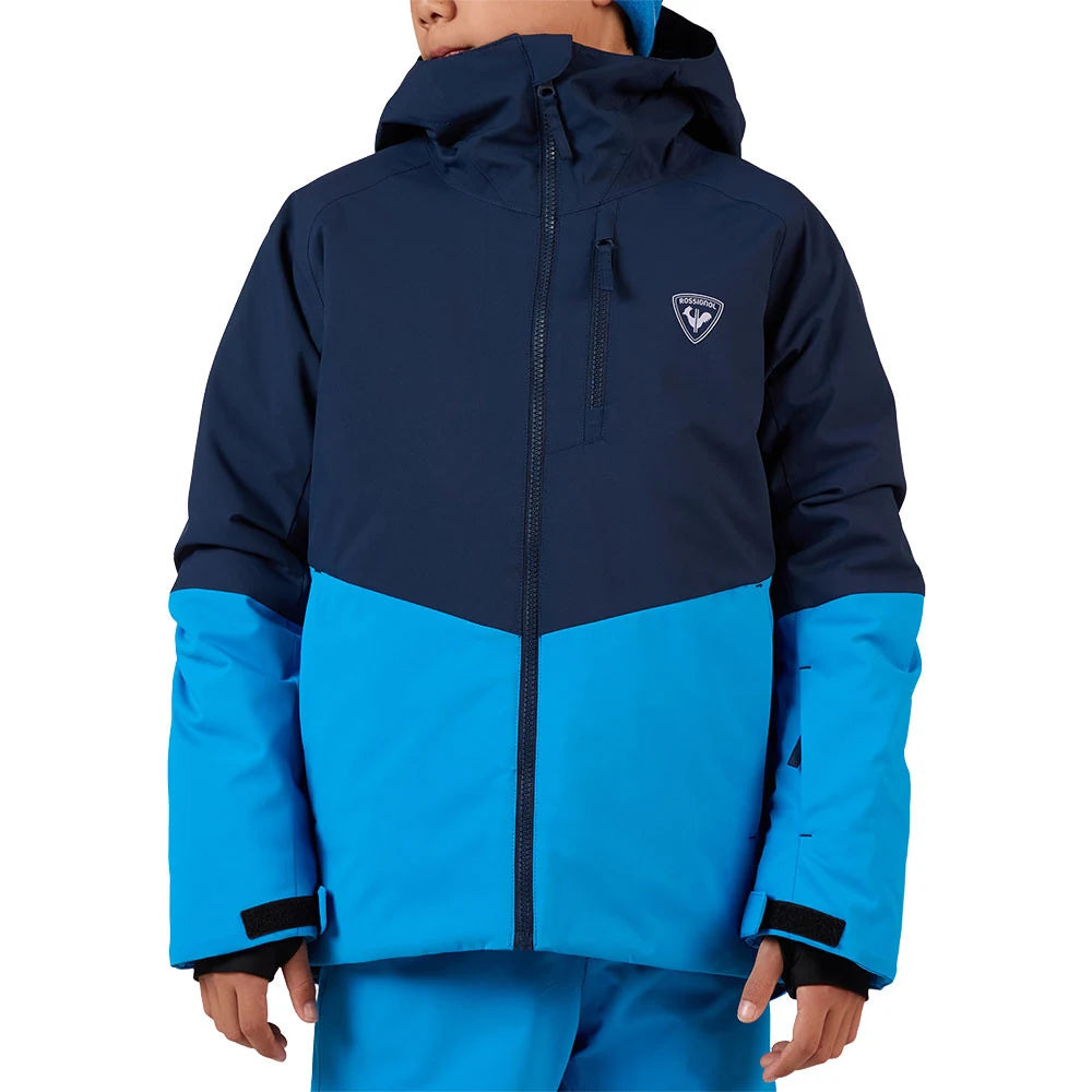 Rossignol Junior Wispile Jacket in Blazing Blue, front view on model