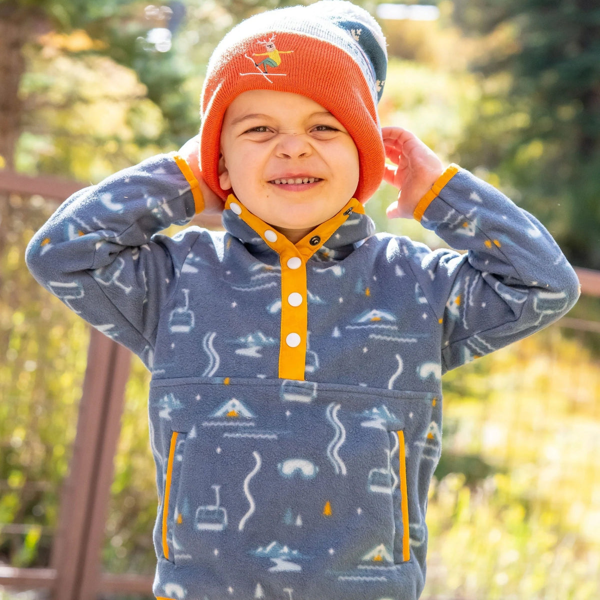 Jack & Sage Kids Lifty Fleece Half Button in Dusk Blue, on-body front