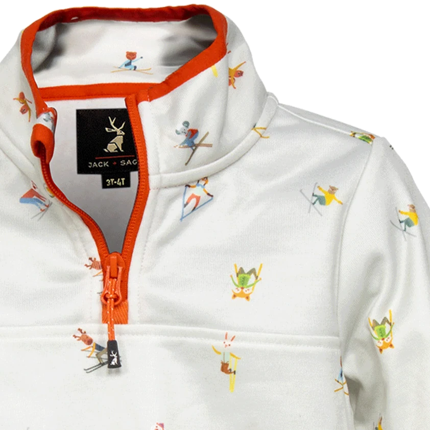 Jack & Sage Animal Shred Toddler Quarter Zip in Furry Friend Beige, detail