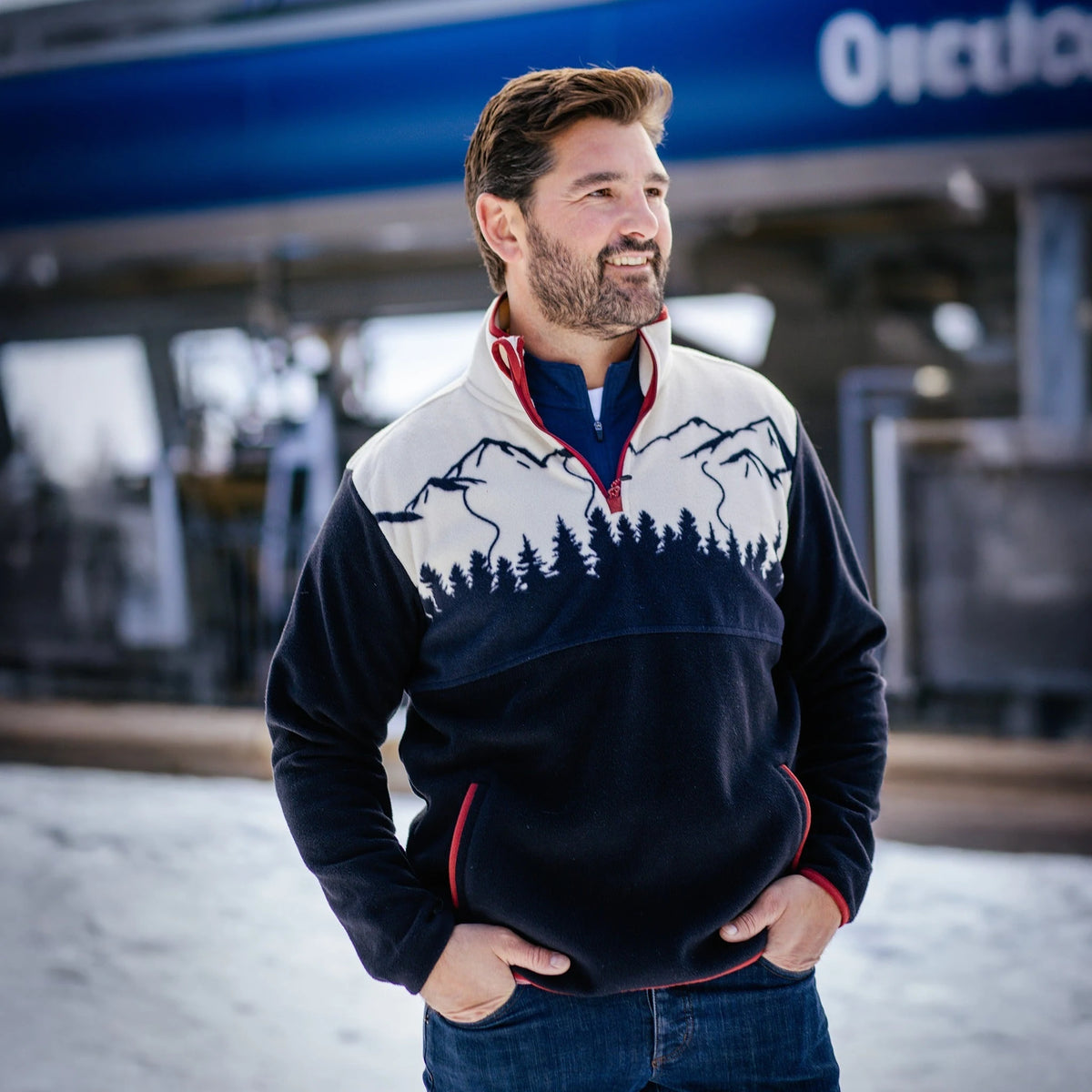 Jack & Sage Piste Fleece Quarter Zip in Night Sky Navy, on-body front