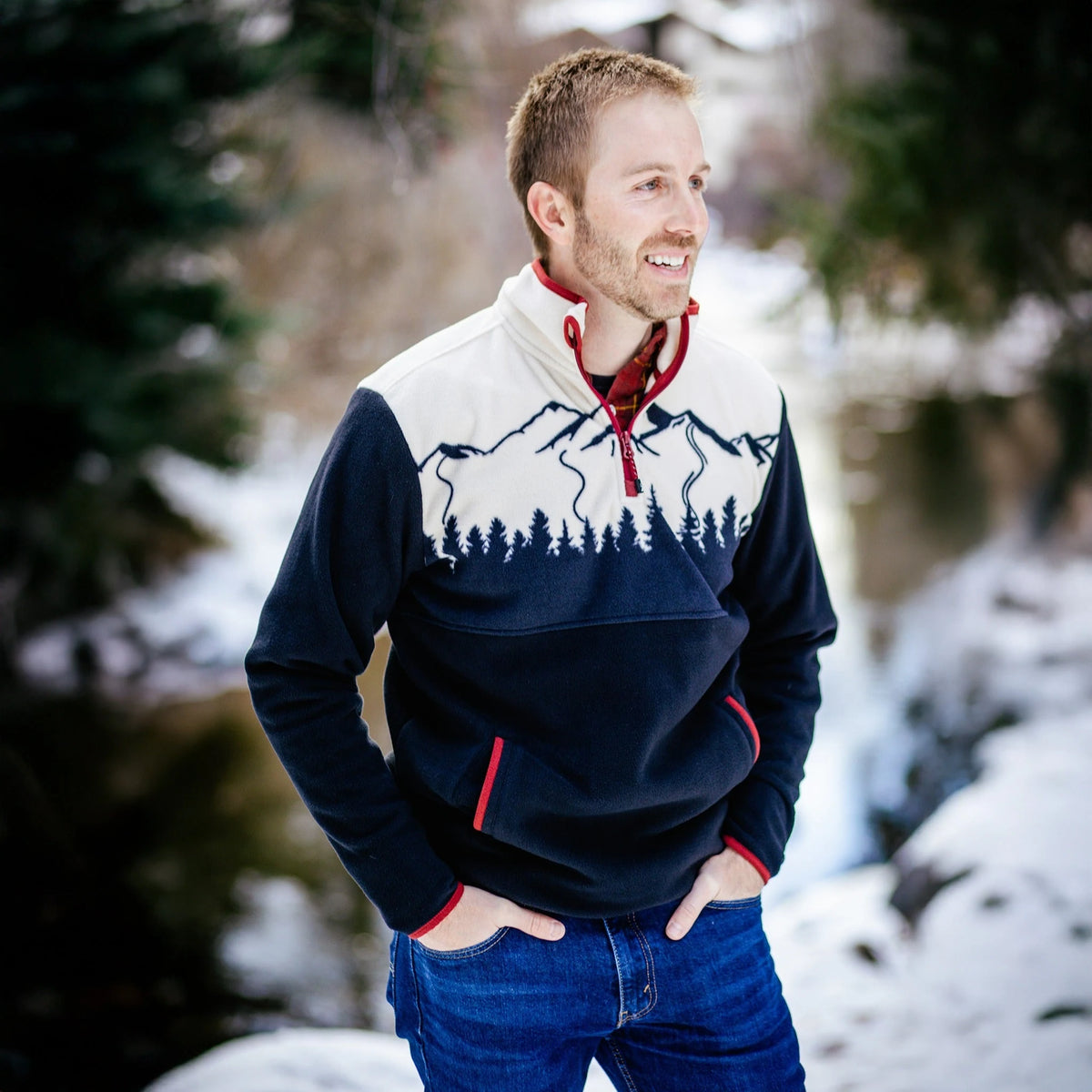 Jack & Sage Piste Fleece Quarter Zip in Night Sky Navy, on-body front