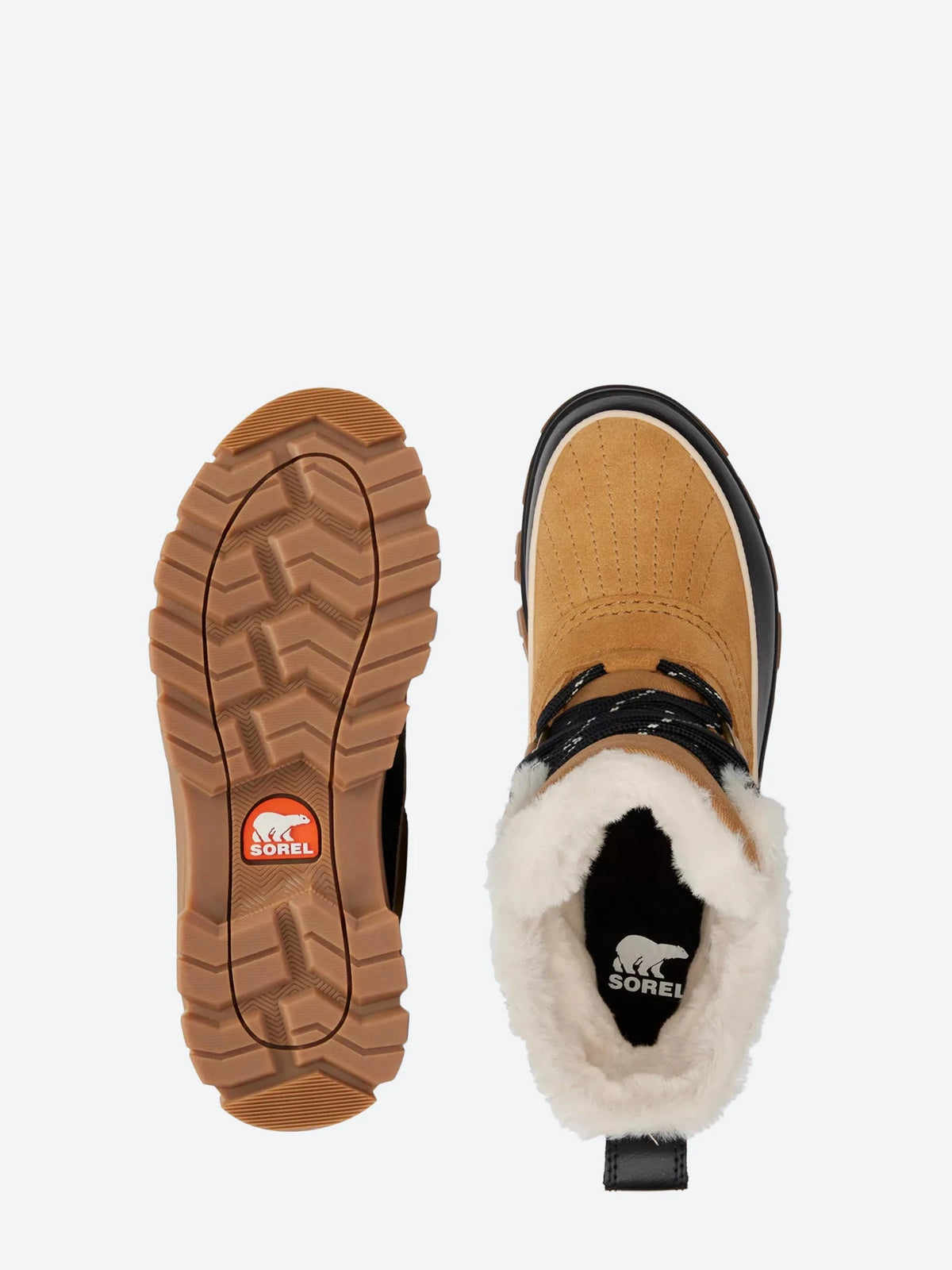 Sorel Tivoli V WP in Curry / Black, sole and top view