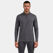 Le Bent Mens Heavyweight Grid Fleece 1/4 Zip in Dark Heather Grey, front view on model