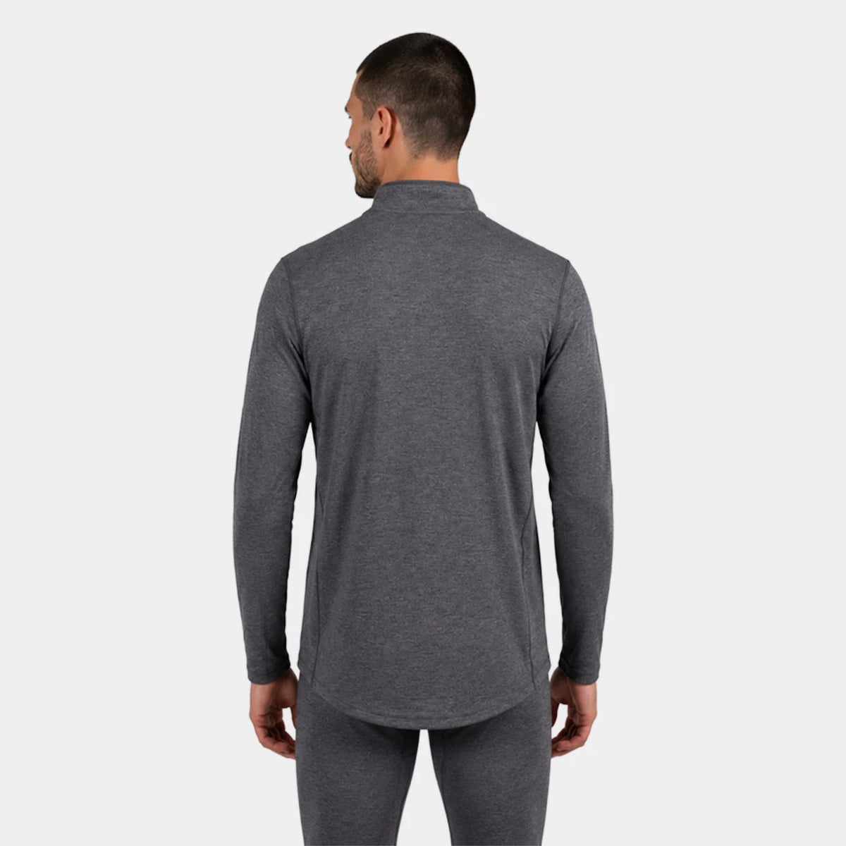 Le Bent Mens Heavyweight Grid Fleece 1/4 Zip in Dark Heather Grey, back view