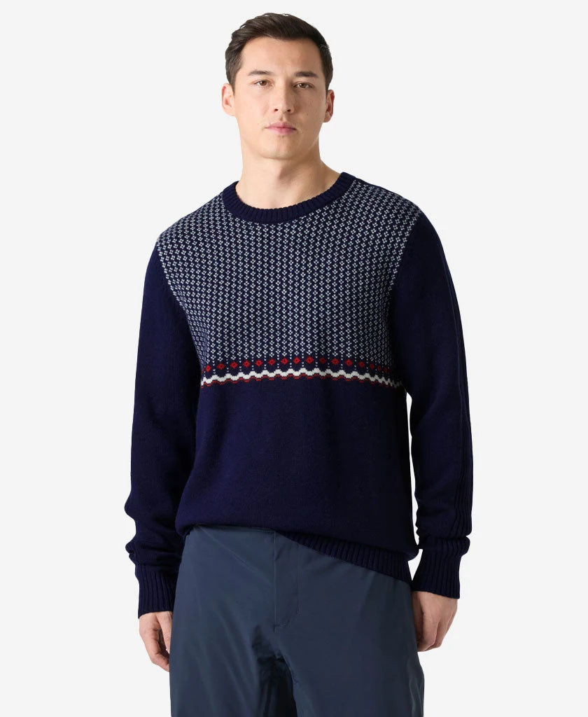 Helly Hansen Afton Knit Sweater in Navy Fairisle, on-body front