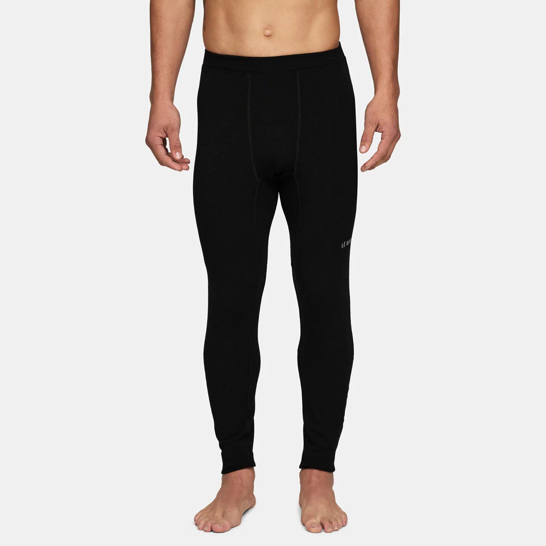 Le Bent Mens Heavyweight Antarctic Grid Fleece Bottom in Black, front view on model