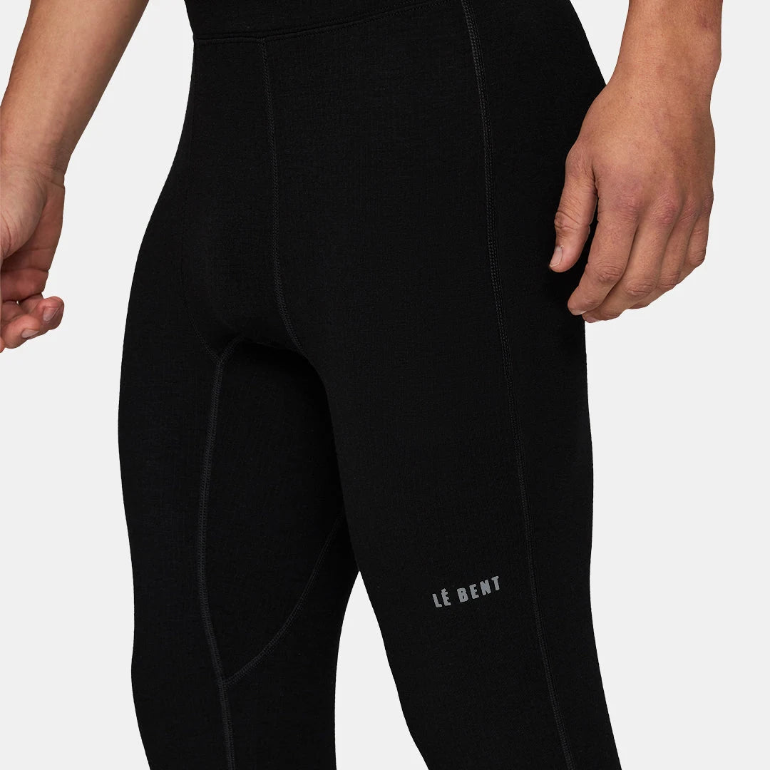 Le Bent Mens Heavyweight Antarctic Grid Fleece Bottom in Black, detail view