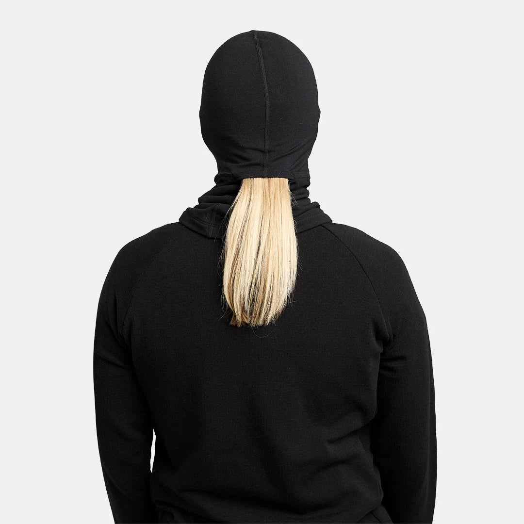Le Bent Double Up Midweight Balaclava in Black, back view