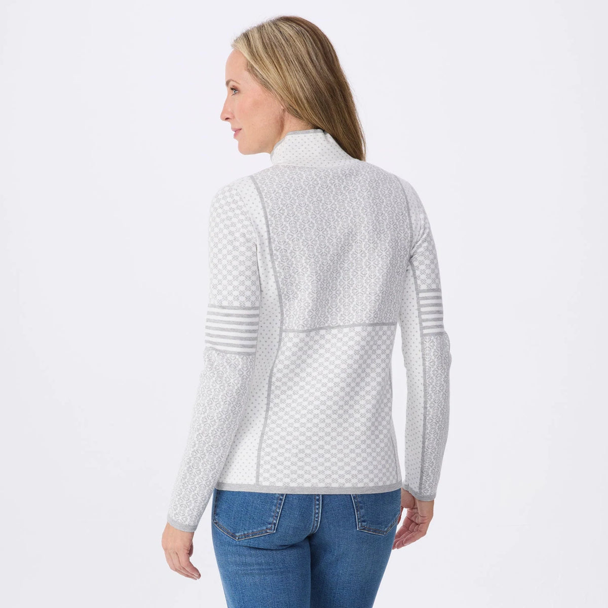 Krimson Klover Pow Zip Neck in Snow, back view on model