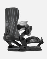 Rome 390 Boss AW BK Snowboard Bindings in Black, rear three-quarter binding view