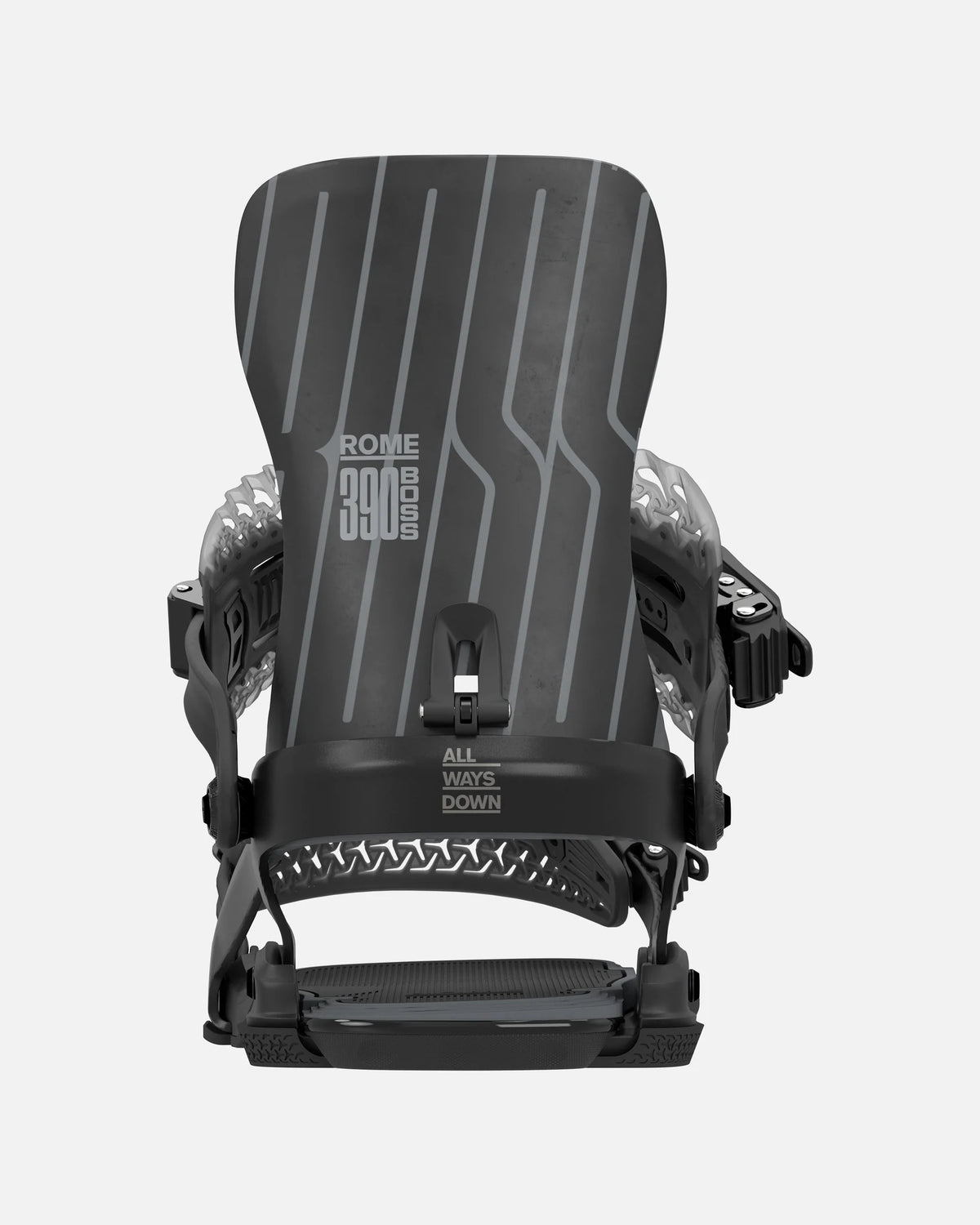 Rome 390 Boss AW BK Snowboard Bindings in Black, back binding view
