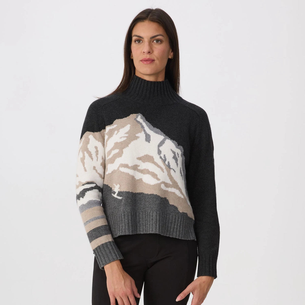 Krimson Klover Skylar Mock Neck in Heather Black, front view on model