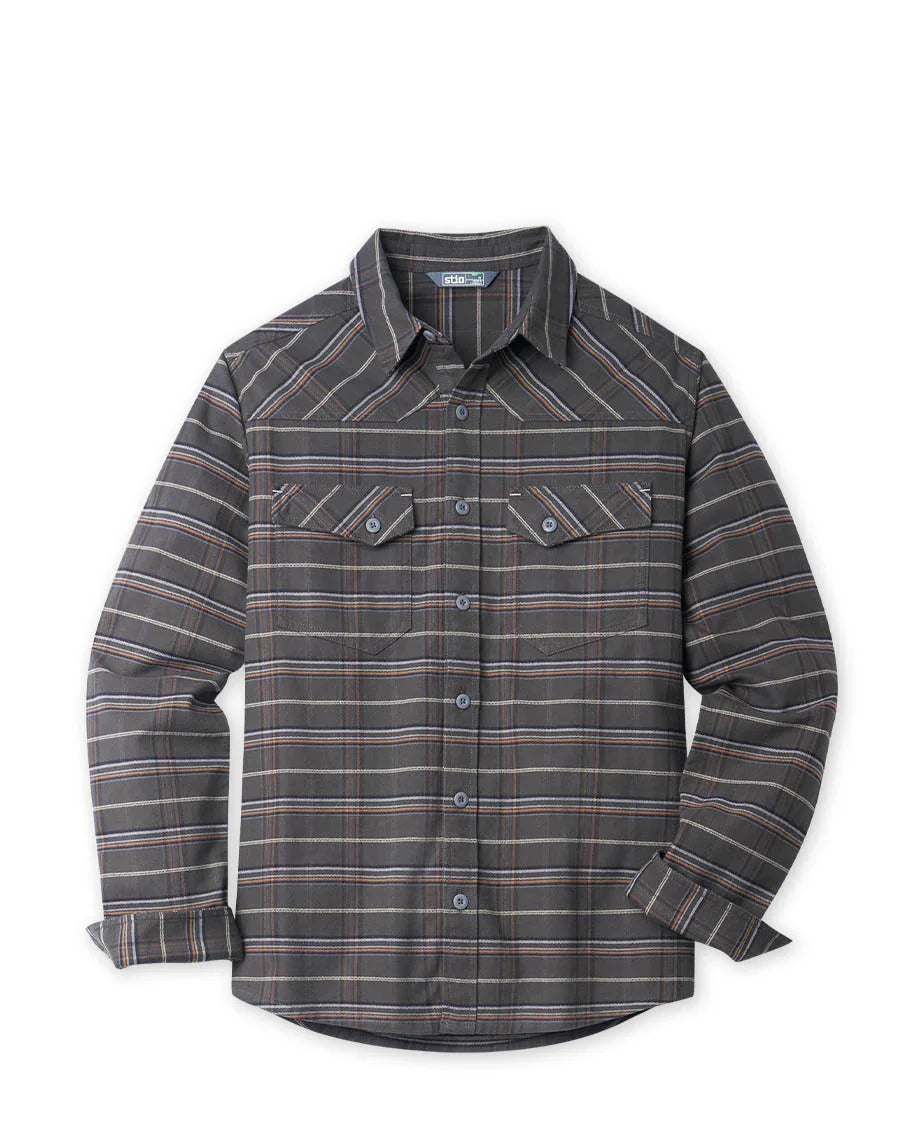 Stio Mens Junction Midweight Flannel Shirt Deep Shade Plaid