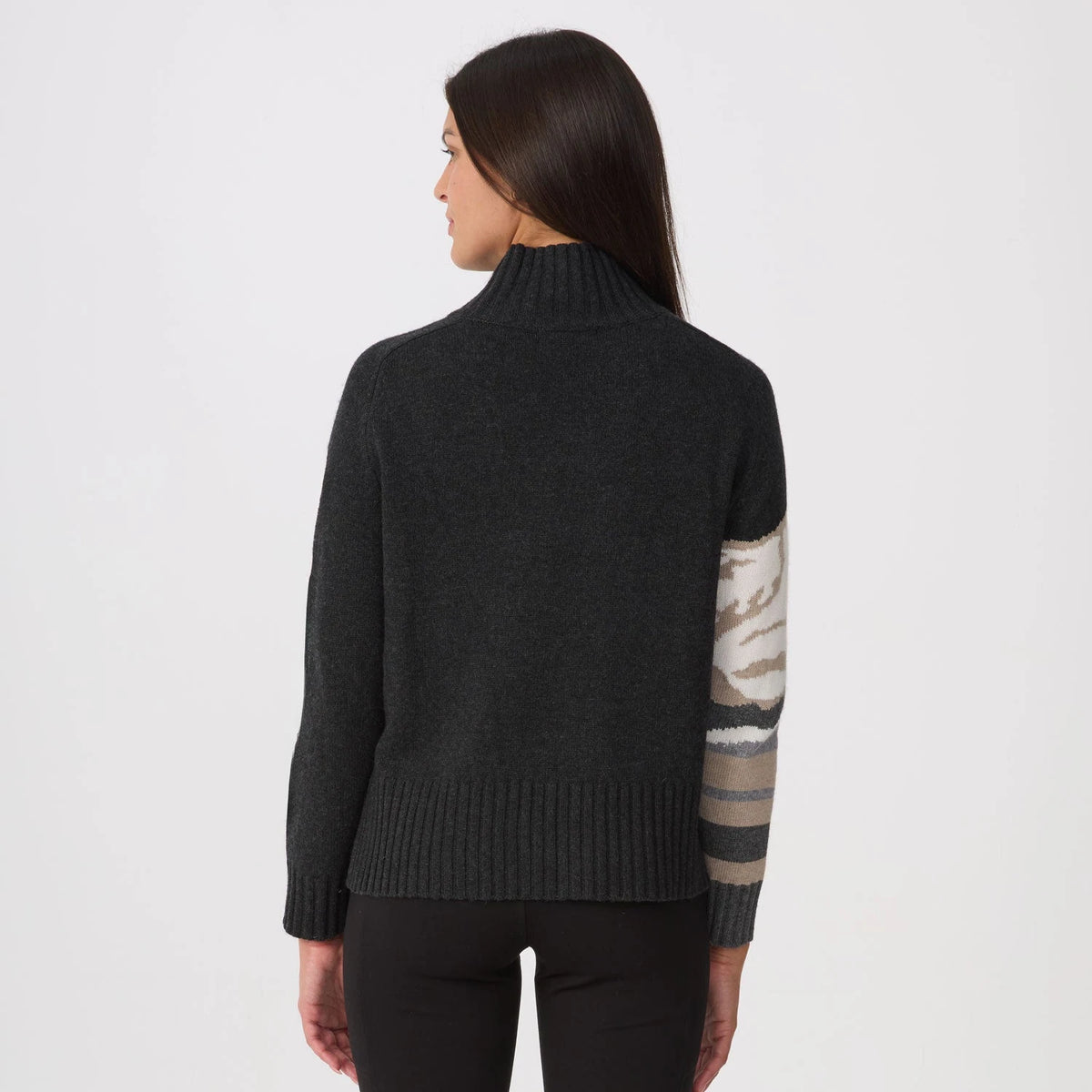 Krimson Klover Skylar Mock Neck in Heather Black, back view on model
