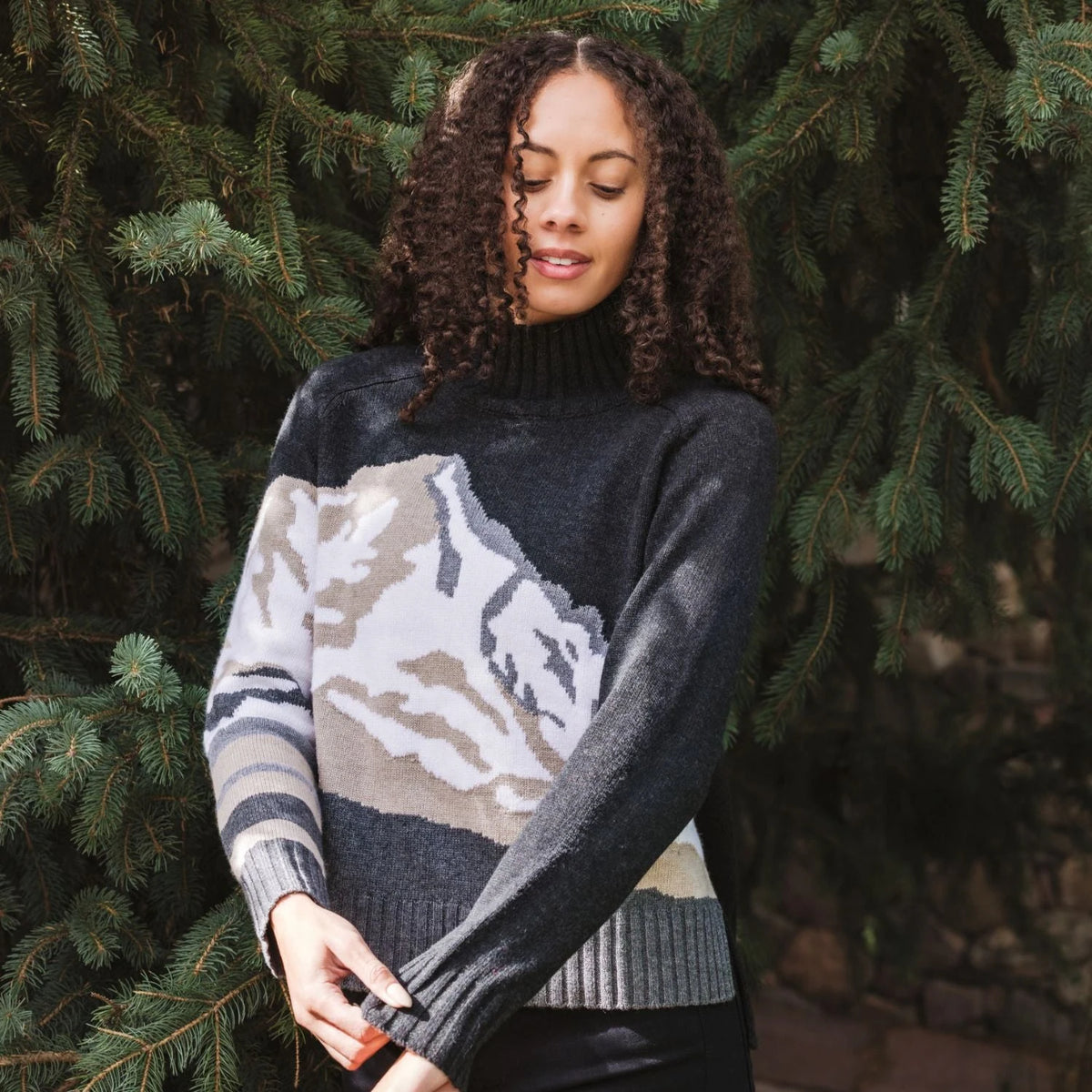 Krimson Klover Skylar Mock Neck in Heather Black, lifestyle view