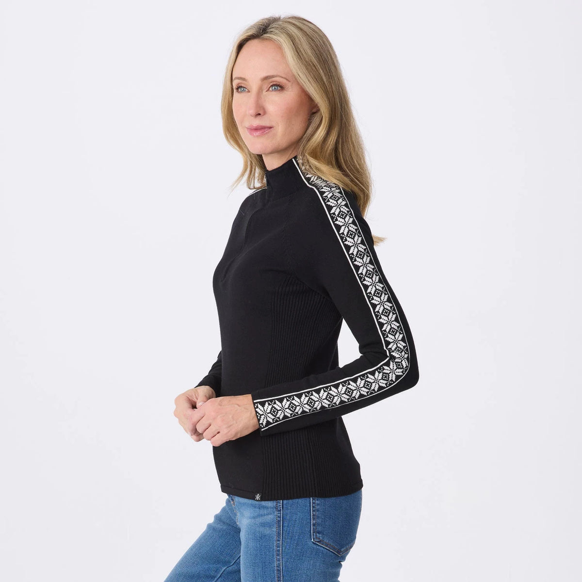 Krimson Klover Slalom Zip Neck in Black, side/three-quarter view on model