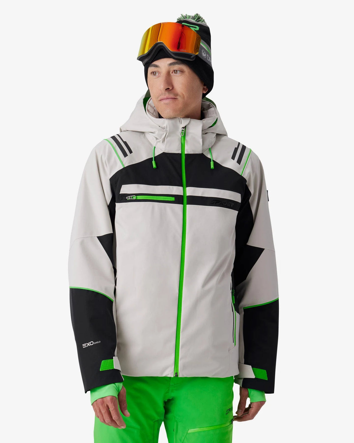 Spyder Titan Jacket in Light Grey, front view on model