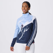 Krimson Klover Sunburst Top in Chambray Blue, front view on model