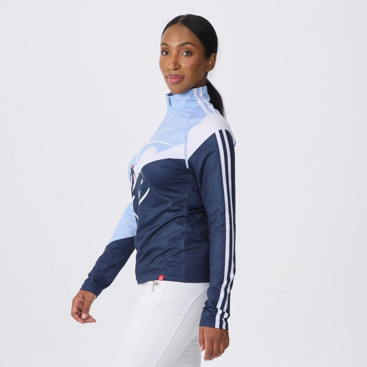 Krimson Klover Sunburst Top in Chambray Blue, side/three-quarter view on model