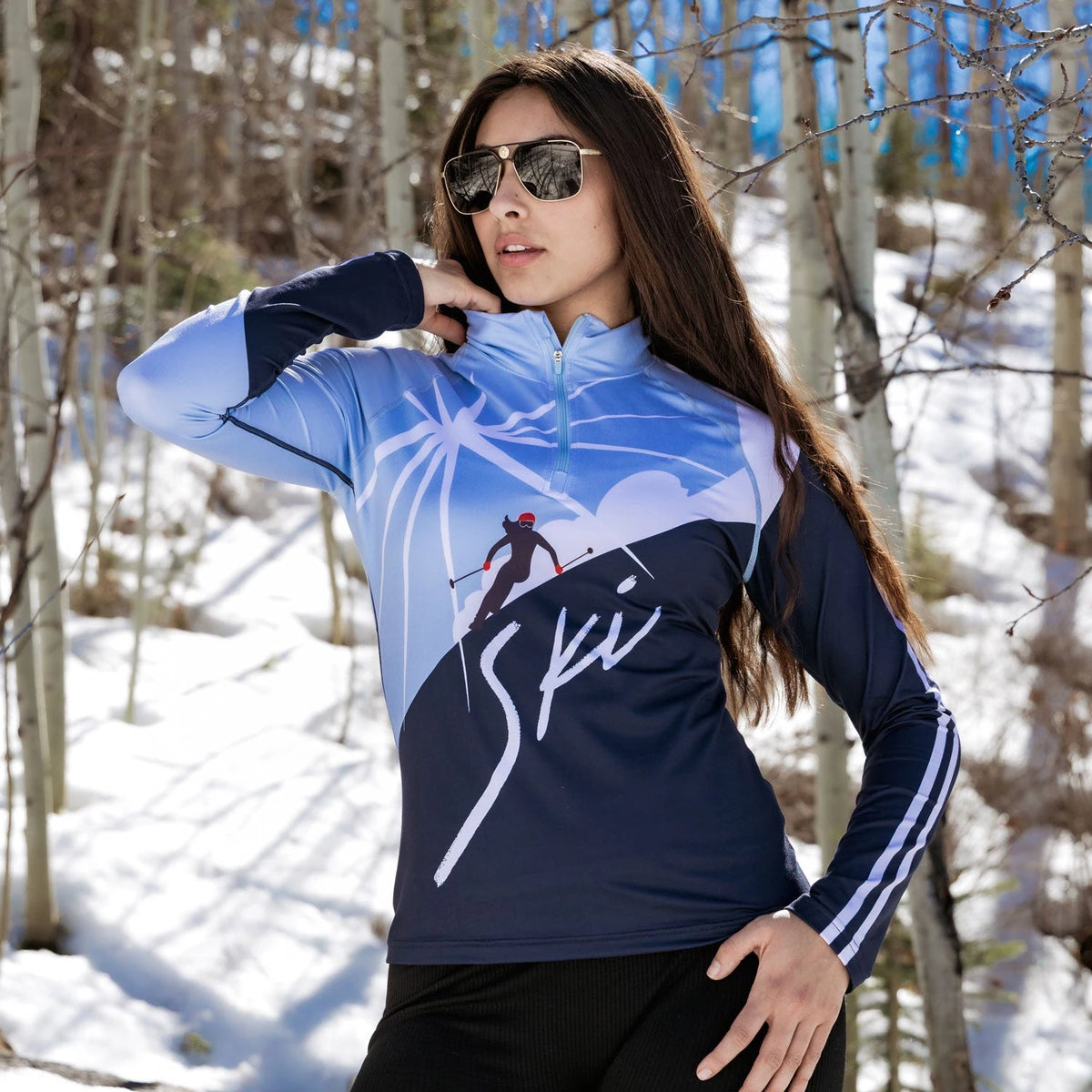 Krimson Klover Sunburst Top in Chambray Blue, lifestyle view