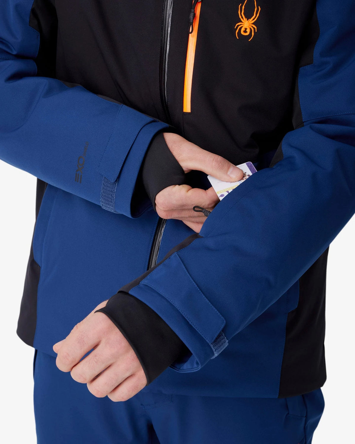 Spyder Copper Jacket in Indigo, detail view