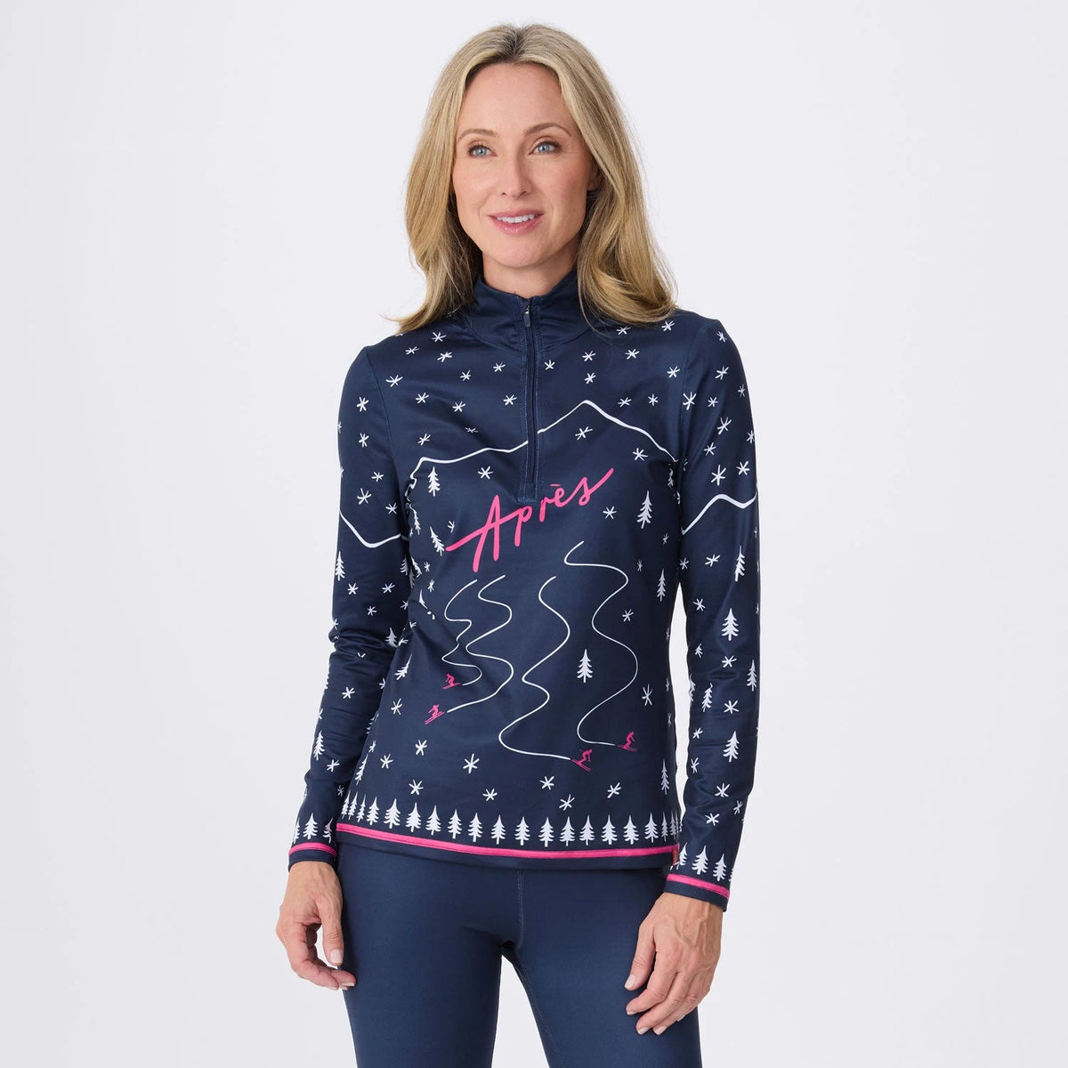 Krimson Klover Winter Apres Top in Navy, front view on model