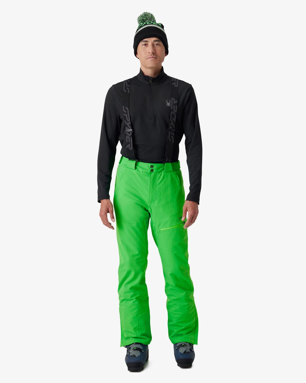 Spyder Dare Pants in Strobe Green, front view on model
