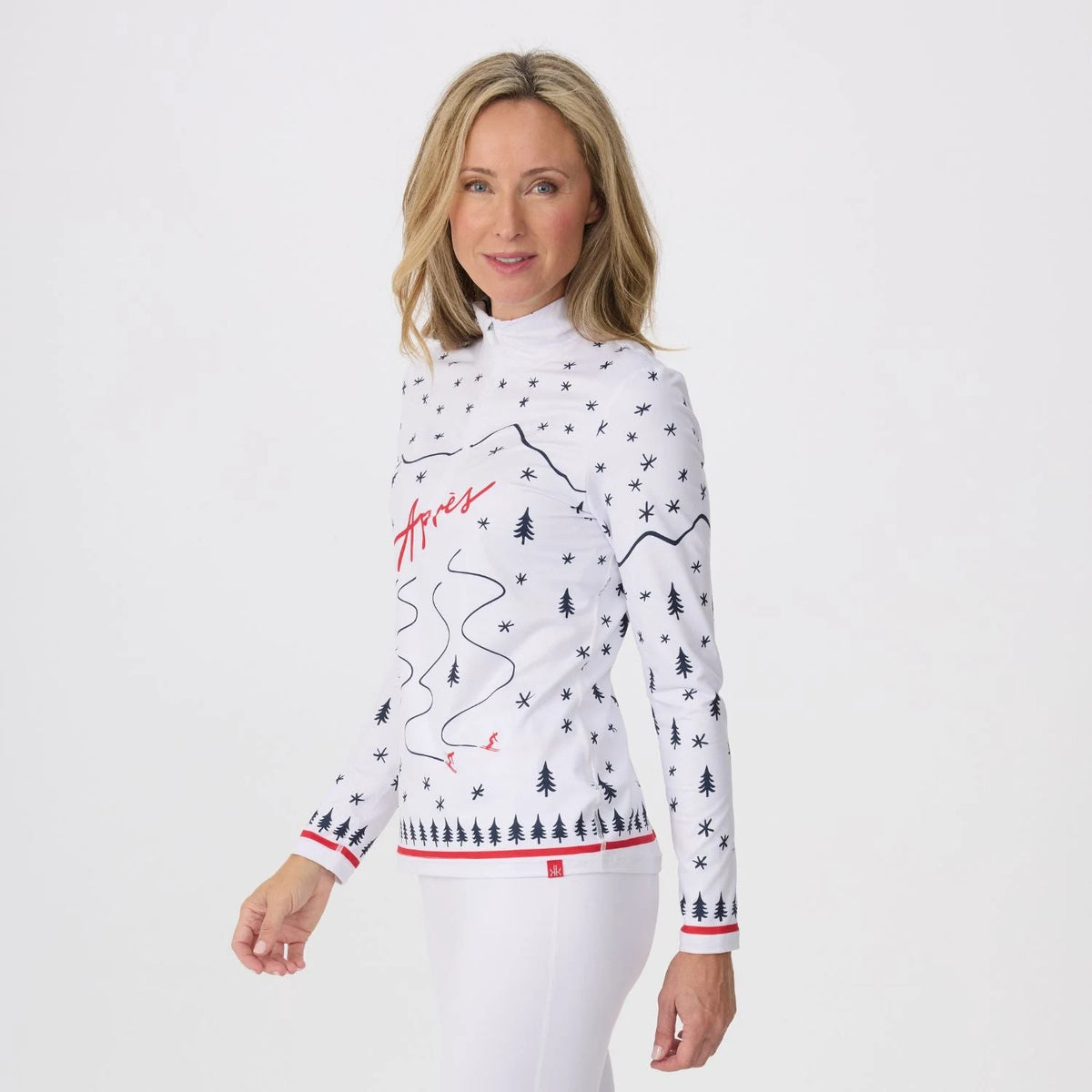 Krimson Klover Winter Apres Top in White, side/three-quarter view on model